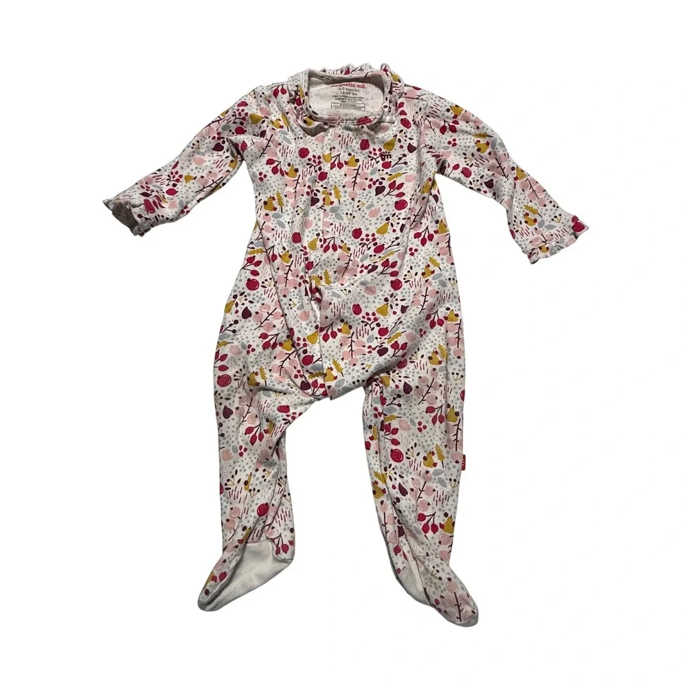 Magnetic Me Organic Cotton Magnetic Footie Sleeper Botanical Berry Print 6-9M